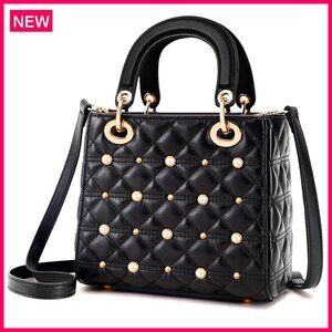 Leather Crossbody Bag with Adjustable Strap, Diamond Quilted Pattern,